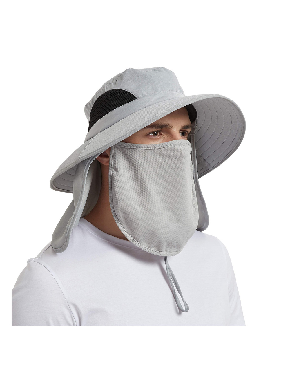 Wide Brim Sun Bucket Hat, Waterproof | Light Gray (Full Coverage) | Size OS